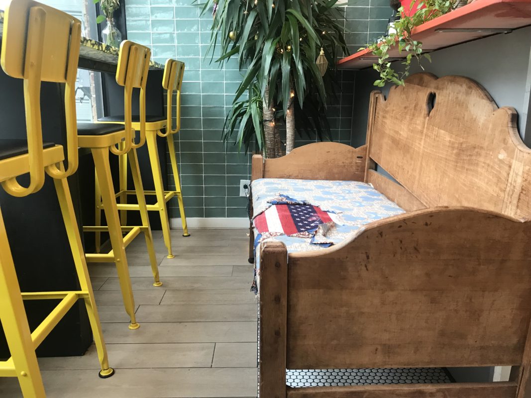 Shop Show owners at Lakou found this homemade sofa at a cafe in Newark, NJ that closed.
