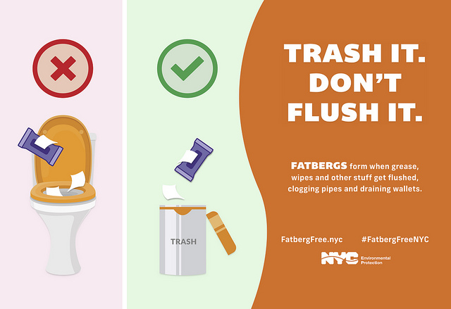 Trash It. Don't Flush It. A New York City campaign to teach New Yorkers how to properly discard items detrimental to the city's sewage system.