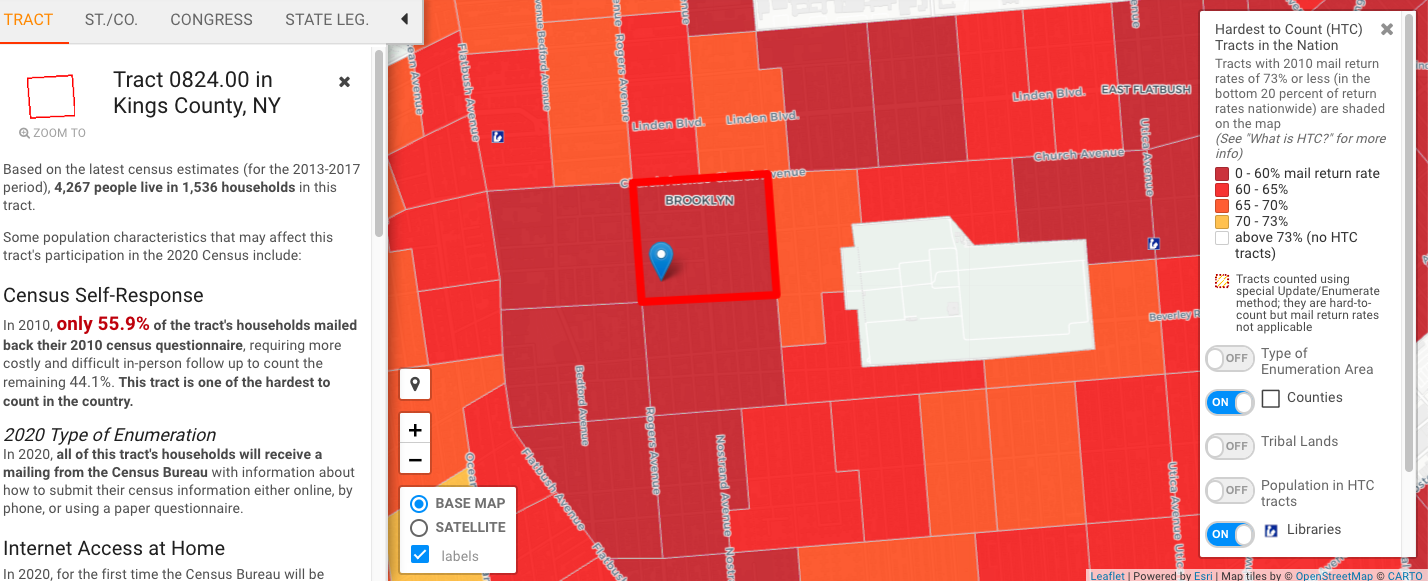 Map of hard to count areas in Brooklyn (Screenshot: Center for Urban Research)